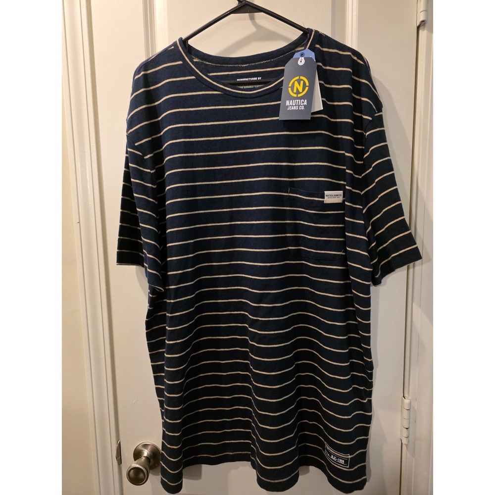 Nautica  Men's Navy/Gold Striped Shirt‎ SZ  XXL NWT
